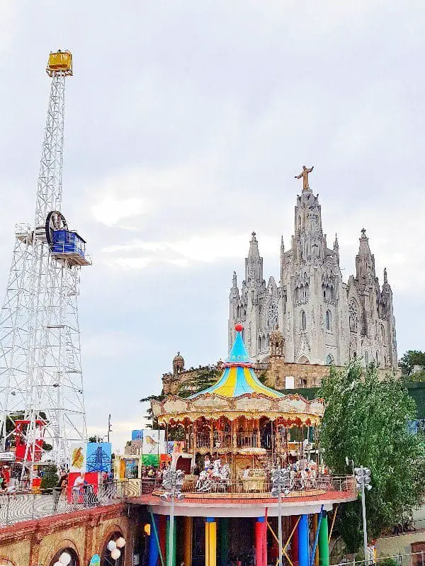 View of Tibidabo Park and Tibidabo church, Barcelona